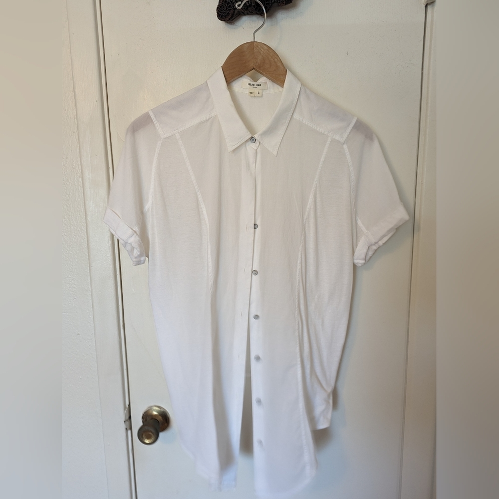 Helmut Lang (Colovos-era) whisper-soft cotton jersey & voile short-sleeved top